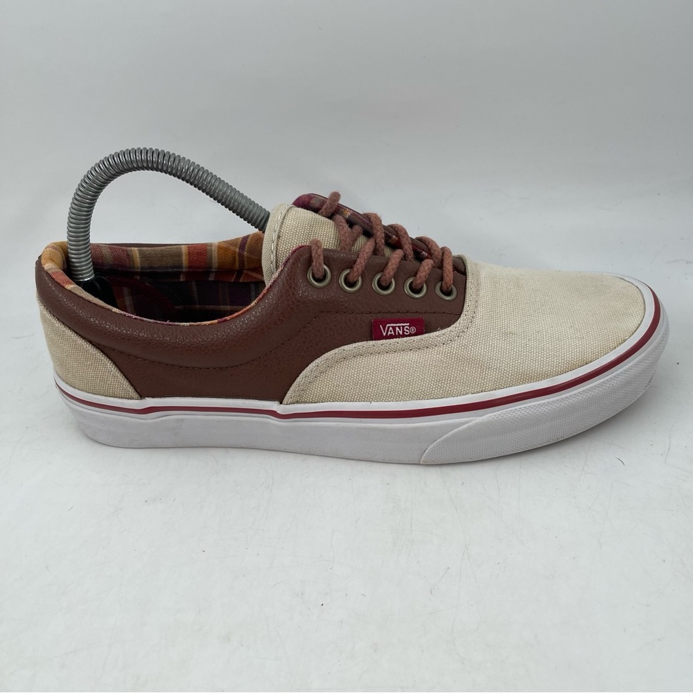 Vans Men’s Brigatta ERA-SZ 8.5-Cream Canvas Brown Leather  Lace-Up Sneakers Shoe